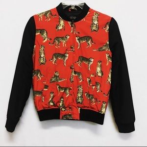 Topshop Leopard Padded Silk Bomber Jacket